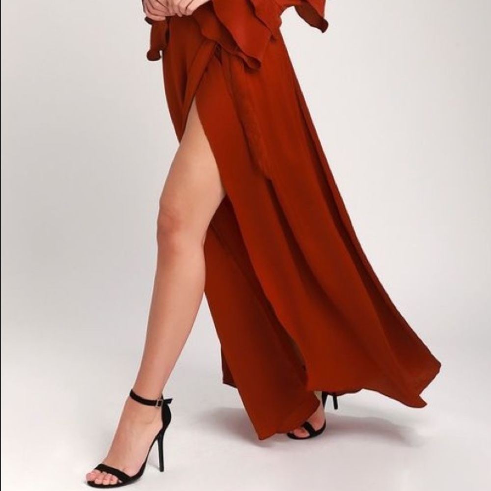 ♨️Lovely As Always Rust Red Satin Wrap Maxi Dress - Picture 6 of 11